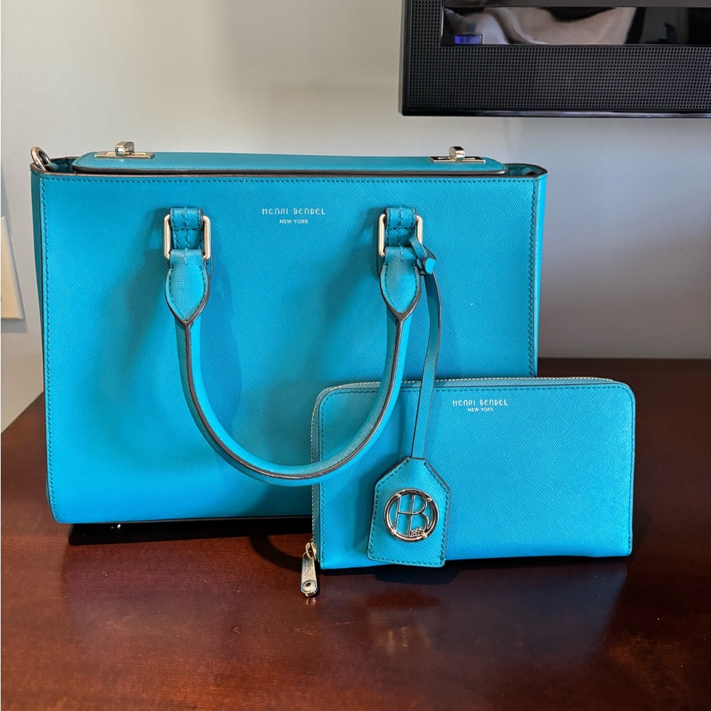 Henri Bendel Blue Handbag and Wallet Set